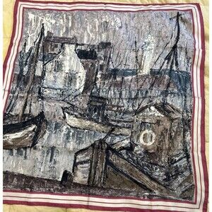 Bianchini Silk Scarf Ship Yard Tug Boat Coastal Town Made in France *defect